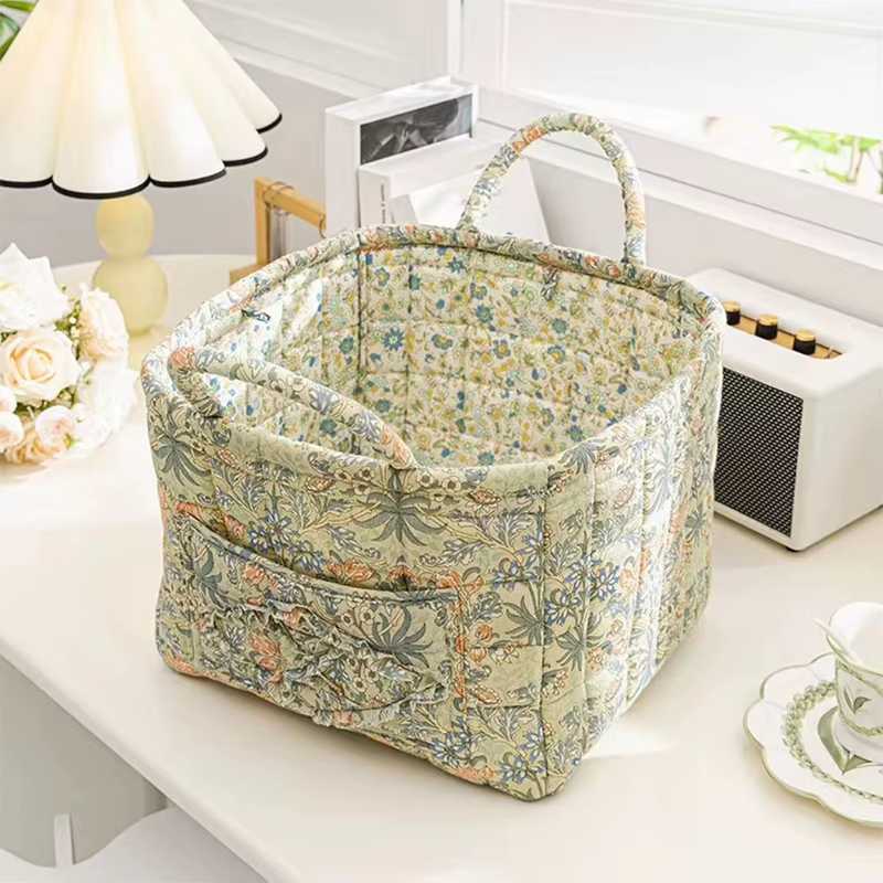 Boho Style Fabric Storage Basket for Flower & Clothes & Sundries with Handle Lar