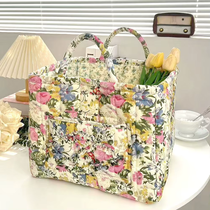 Boho Style Fabric Storage Basket for Flower & Clothes & Sundries with Handle Lar