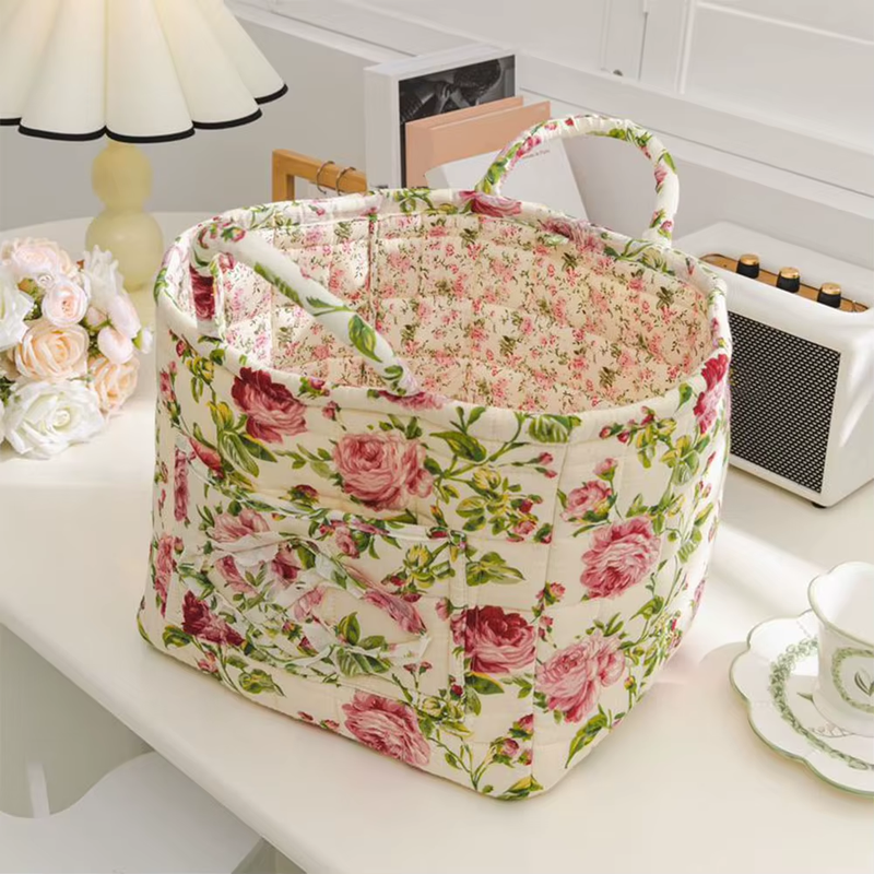 Boho Style Fabric Storage Basket for Flower & Clothes & Sundries with Handle Lar