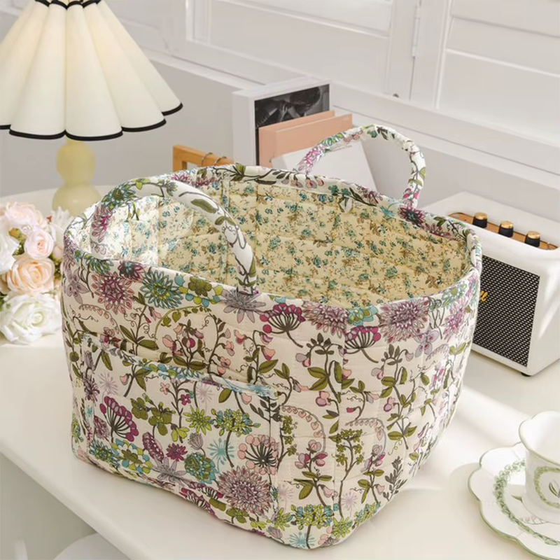 Boho Style Fabric Storage Basket for Flower & Clothes & Sundries with Handle Lar