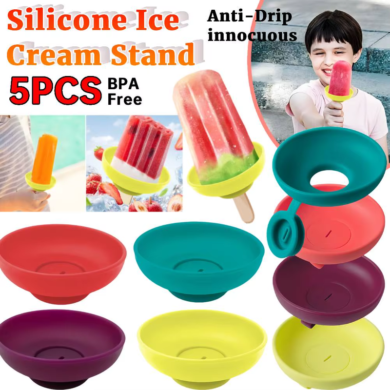 5 Pcs Drip-Proof Popsicle Rack for Summer Silicone Anti-Drip Ice Cream Bracket R