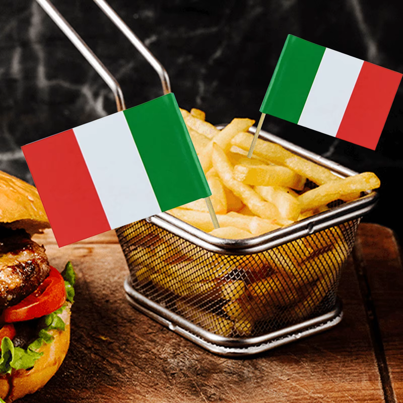100Pcs Italy National Flags Wood Italian Cupcake Toppers Stick Banners Creative