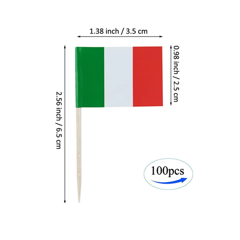 100Pcs Italy National Flags Wood Italian Cupcake Toppers Stick Banners Creative