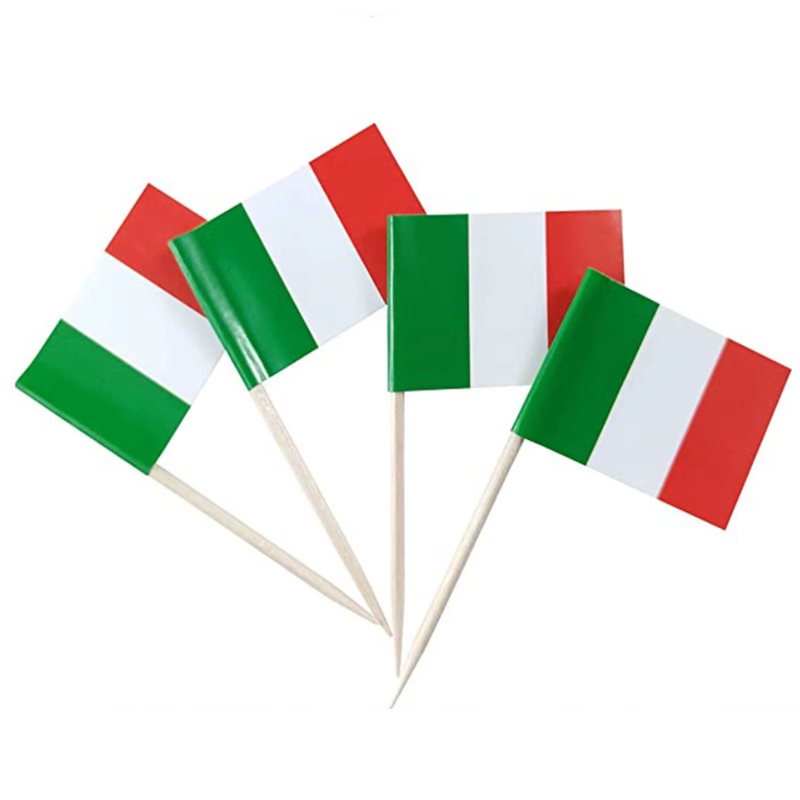 100Pcs Italy National Flags Wood Italian Cupcake Toppers Stick Banners Creative