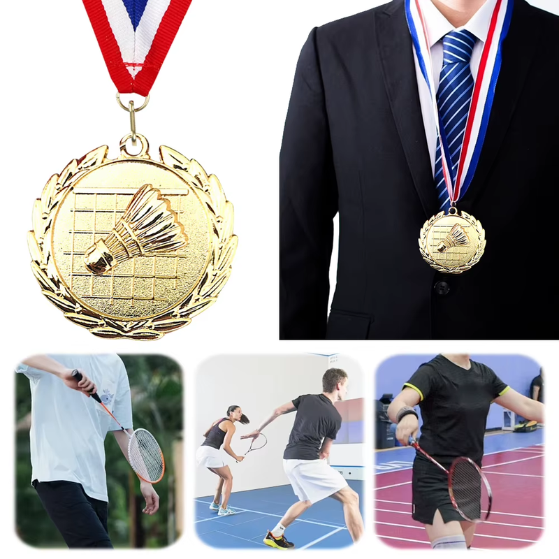 5Cm Badminton Medal Sports Medals with Neck Ribbon Metal Winner Medals Badminton