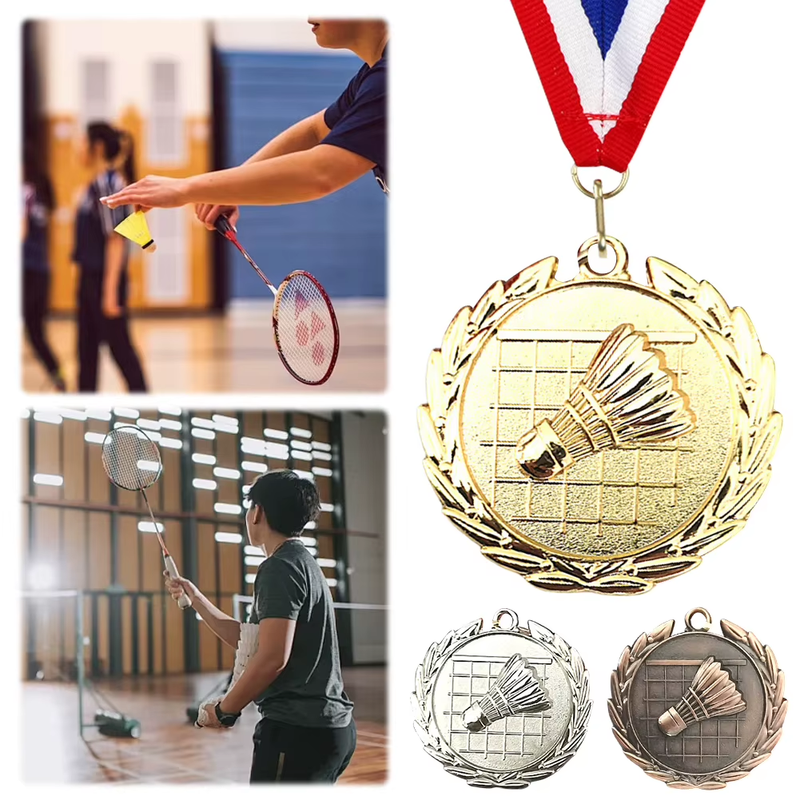 5Cm Badminton Medal Sports Medals with Neck Ribbon Metal Winner Medals Badminton