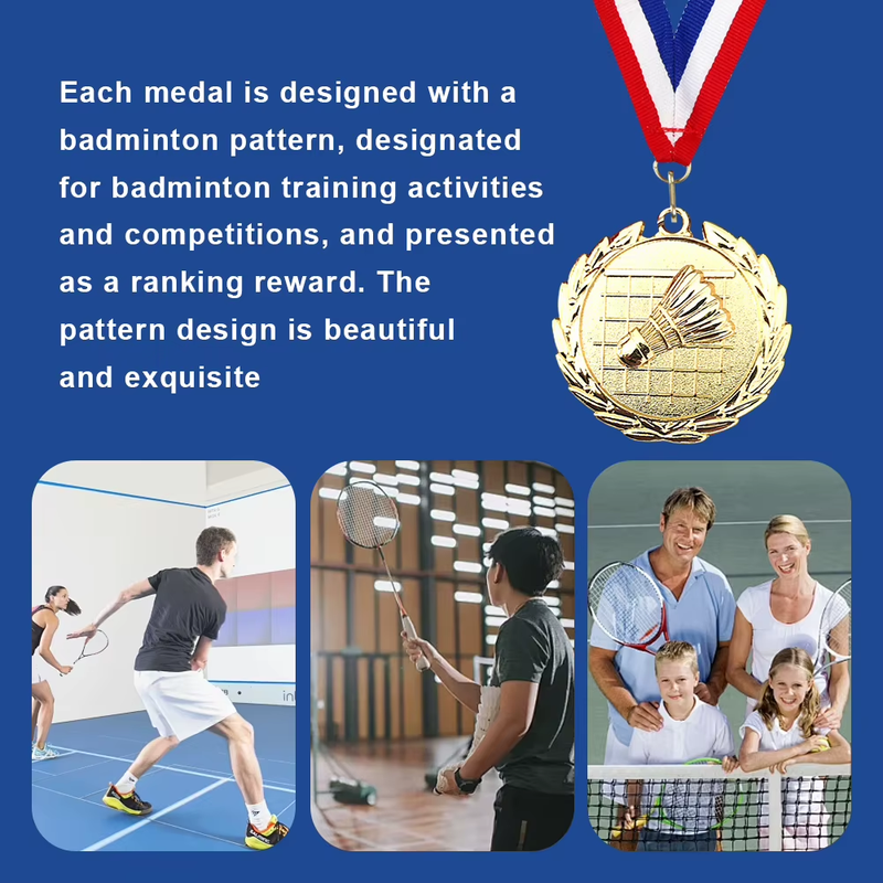 5Cm Badminton Medal Sports Medals with Neck Ribbon Metal Winner Medals Badminton