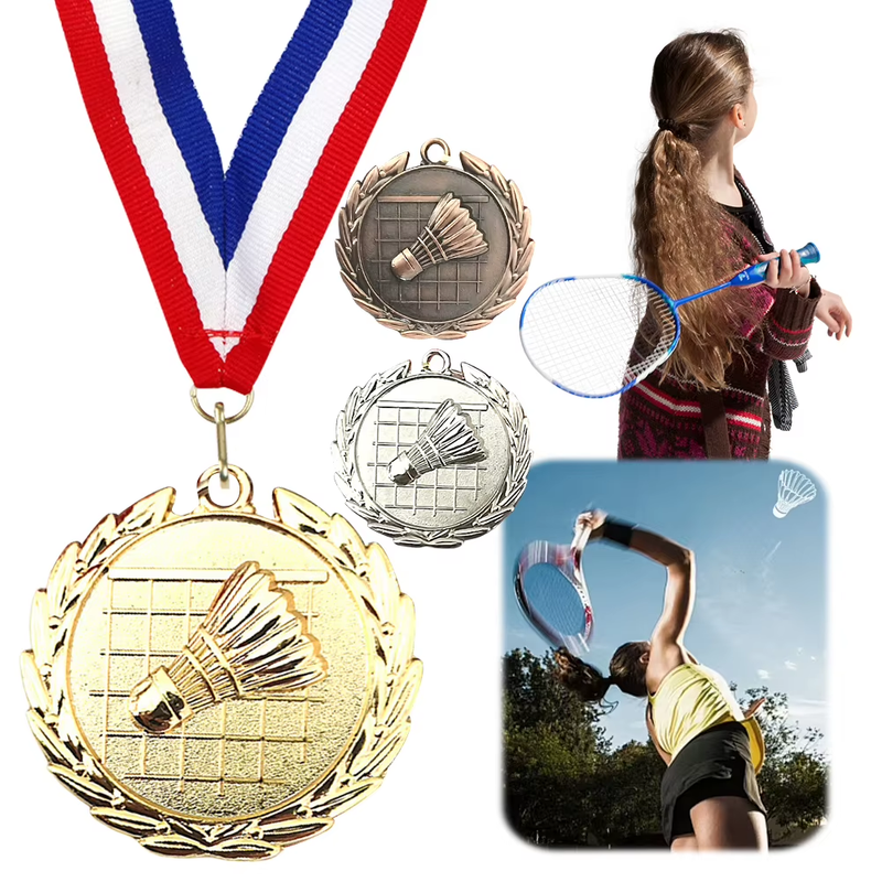 5Cm Badminton Medal Sports Medals with Neck Ribbon Metal Winner Medals Badminton