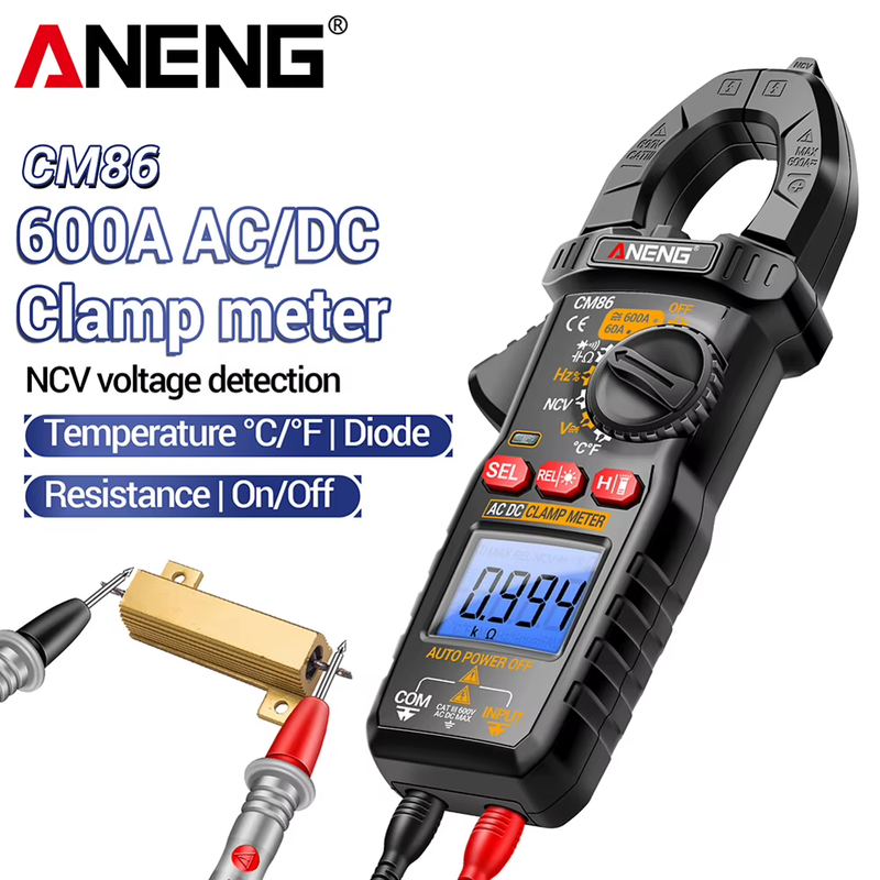 6000 Counts AC/DC Clamp Meter 600A Digital Current Voltage Diode Multimeter Reus