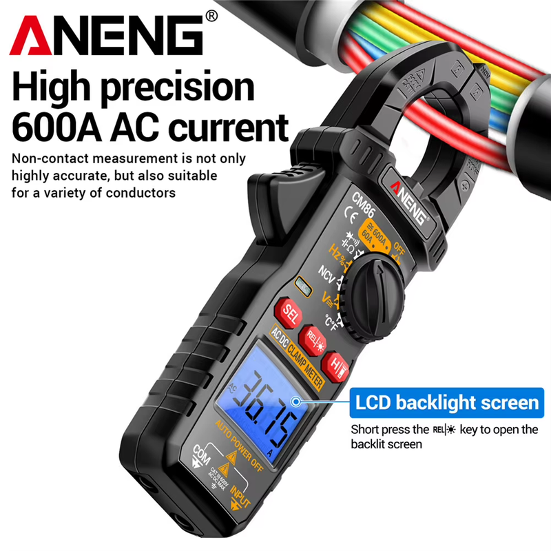 6000 Counts AC/DC Clamp Meter 600A Digital Current Voltage Diode Multimeter Reus