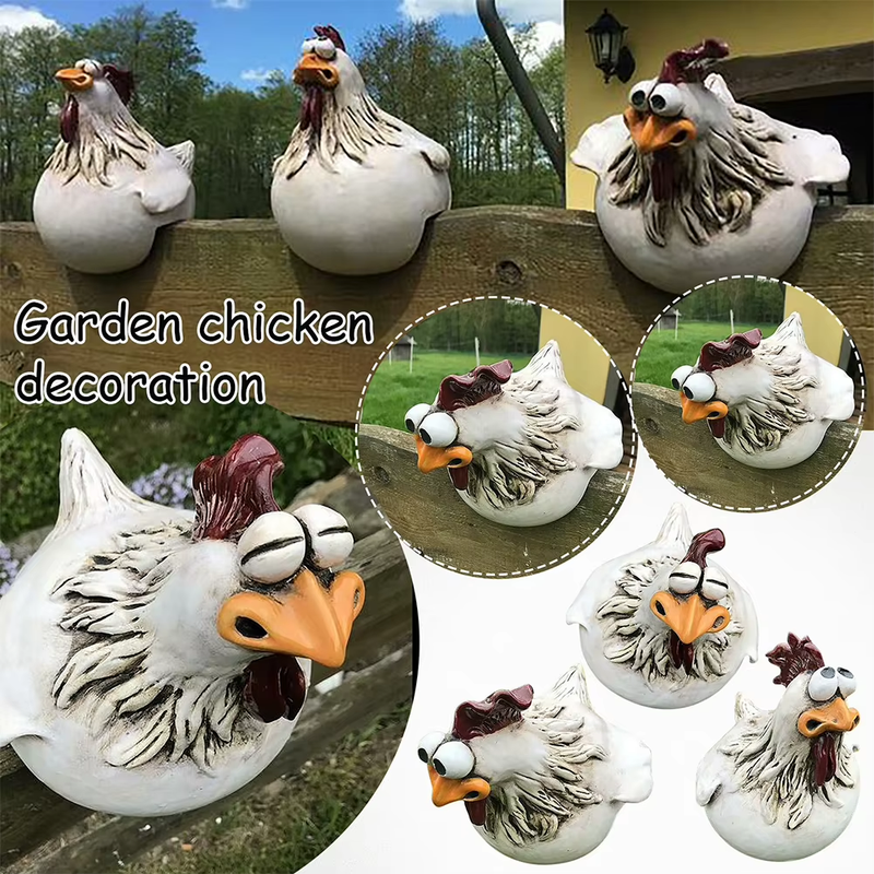 3Pcs Rooster Decor Resin Crafts Ornament Desktop Ornament Chicken Fence Decor Ch