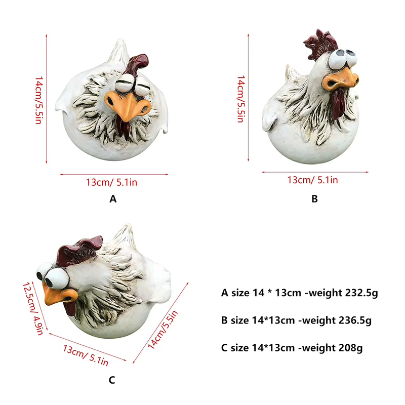 3Pcs Rooster Decor Resin Crafts Ornament Desktop Ornament Chicken Fence Decor Ch