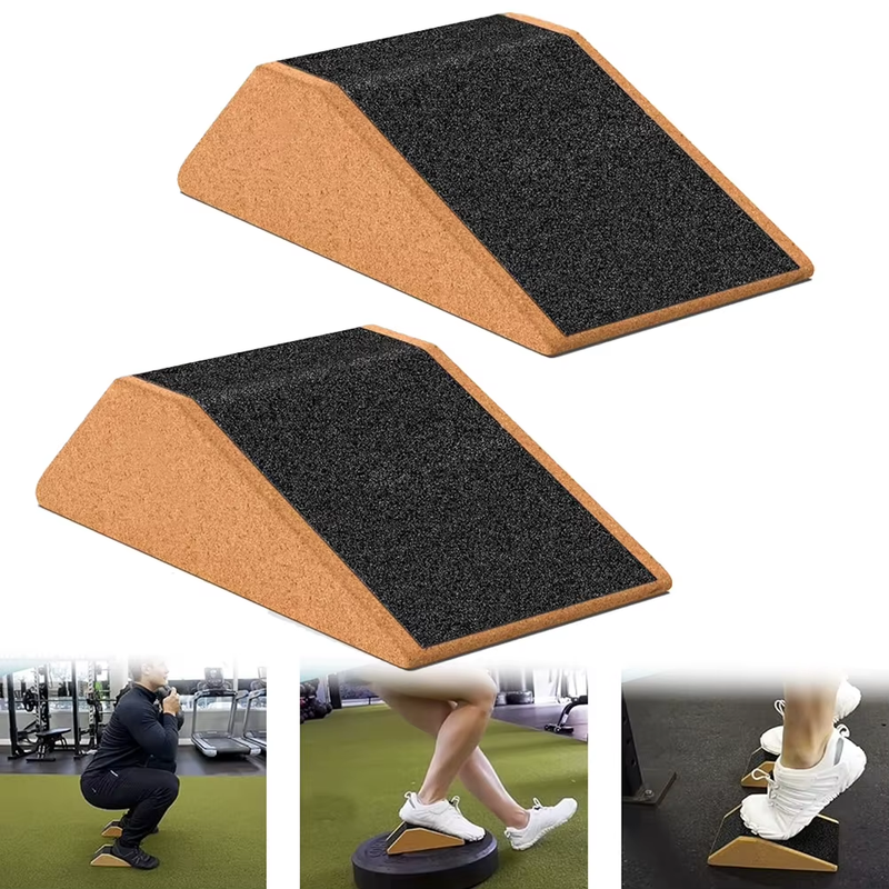 2Pcs Squat Wedge Block Cork Professional Ramp Platform Calf Raise Block for Lowe