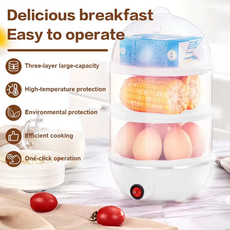 110V/220V Multifunctional Egg Boiler Three Layers Automatic Egg Cooker Mini Stea