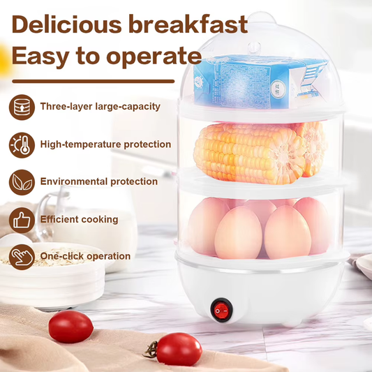 110V/220V Multifunctional Egg Boiler Three Layers Automatic Egg Cooker Mini Stea