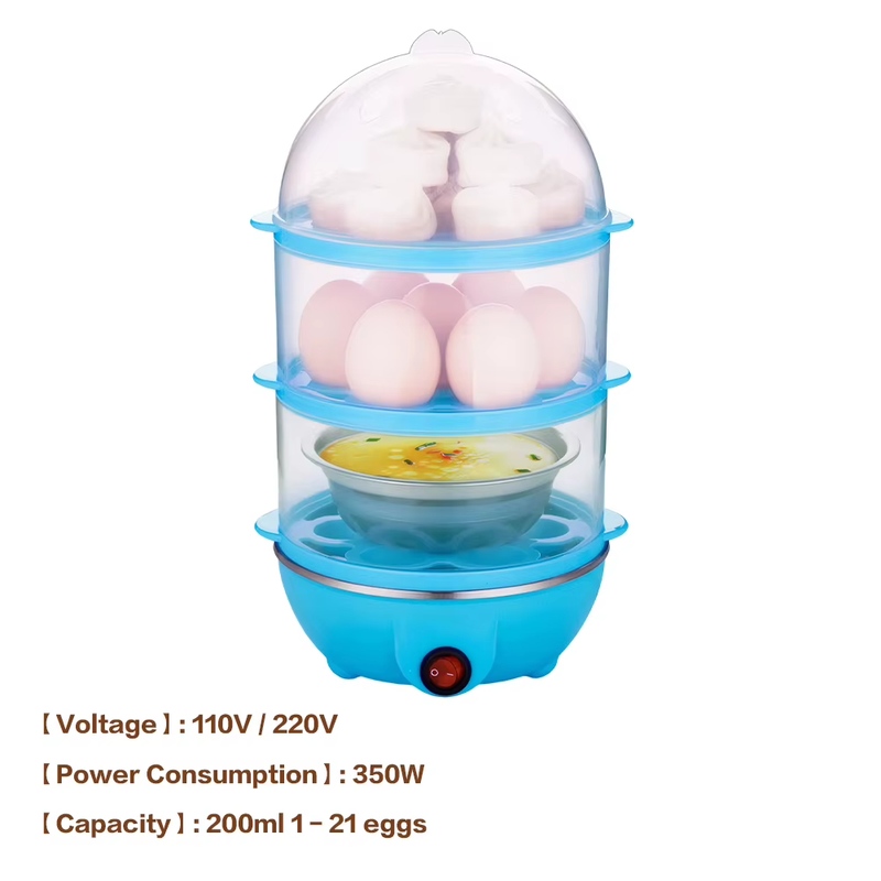 110V/220V Multifunctional Egg Boiler Three Layers Automatic Egg Cooker Mini Stea