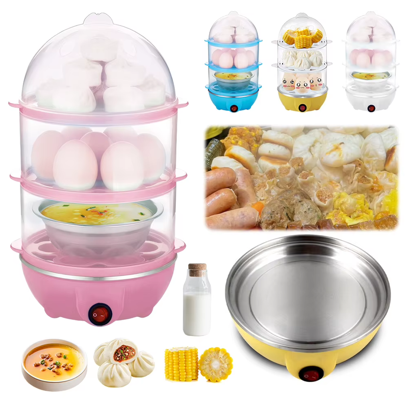 110V/220V Multifunctional Egg Boiler Three Layers Automatic Egg Cooker Mini Stea