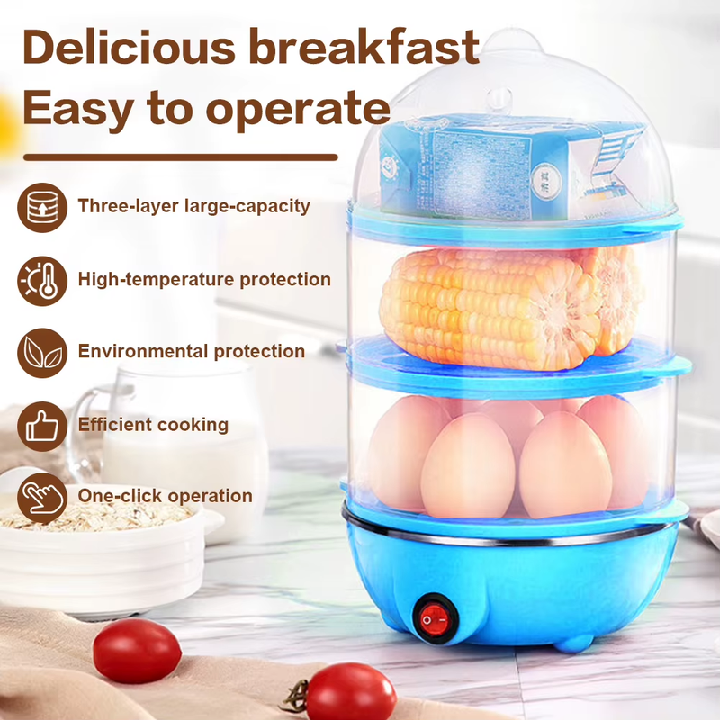 110V/220V Multifunctional Egg Boiler Three Layers Automatic Egg Cooker Mini Stea