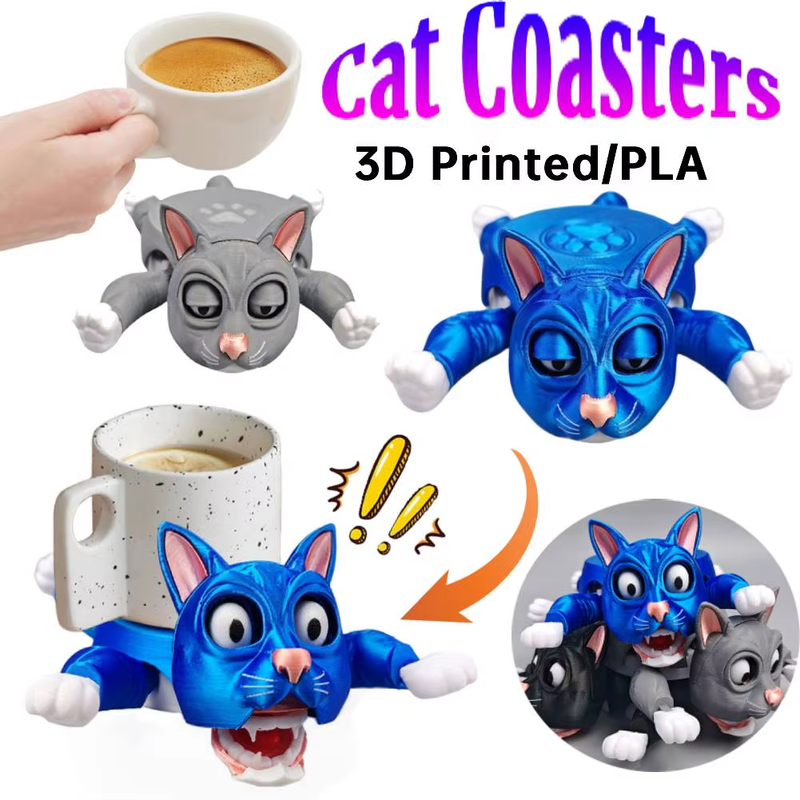 Creative Cat Coasters Funny Panicked 3D Printed Cat Cup Pad Heat Insulated Novel