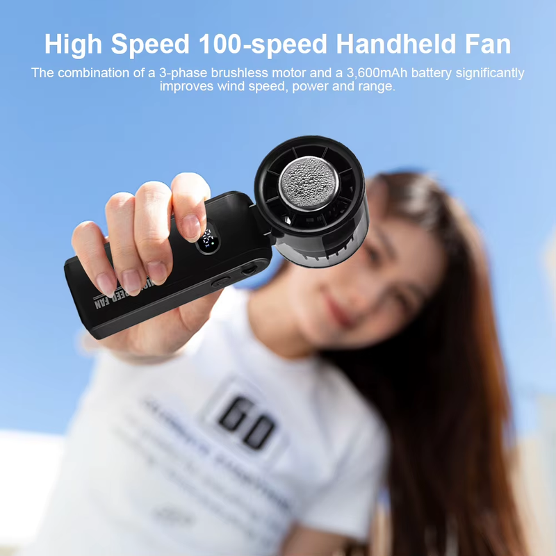 2025 New Handheld Turbo Fan 3600Mah Rechargeable Mini Pocket Air Cooling Fans wi