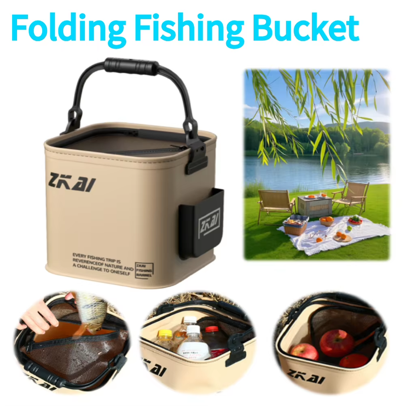 8L/13L Portable Fishing Water Pail Folding Fishing Bucket Handle Outdoor Bucket
