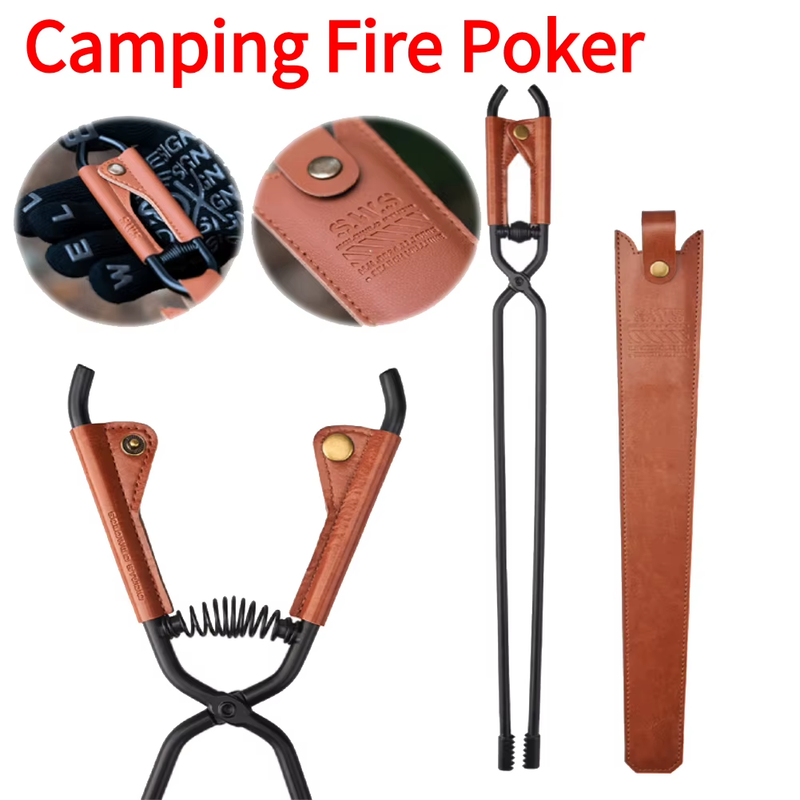 Barbecue Burning Tongs with Leather Cover BBQ Charcoal Clips Carbon Steel Bonfir