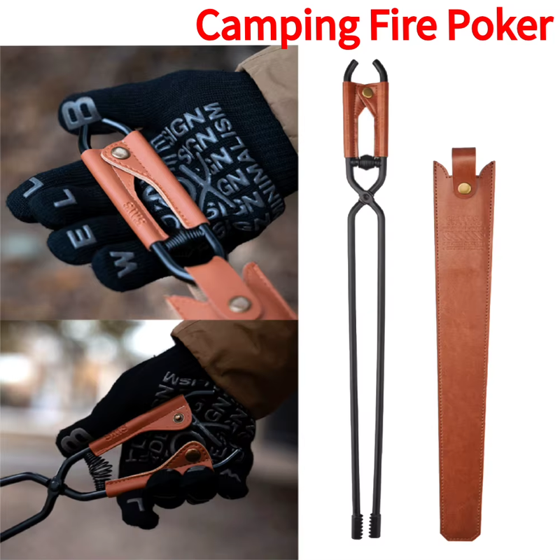 Barbecue Burning Tongs with Leather Cover BBQ Charcoal Clips Carbon Steel Bonfir