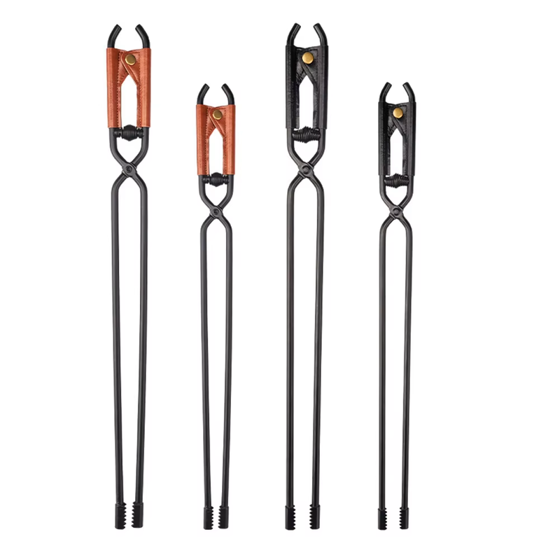 Barbecue Burning Tongs with Leather Cover BBQ Charcoal Clips Carbon Steel Bonfir