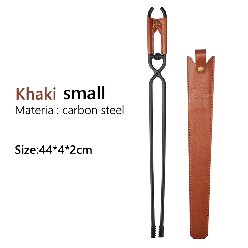 Barbecue Burning Tongs with Leather Cover BBQ Charcoal Clips Carbon Steel Bonfir