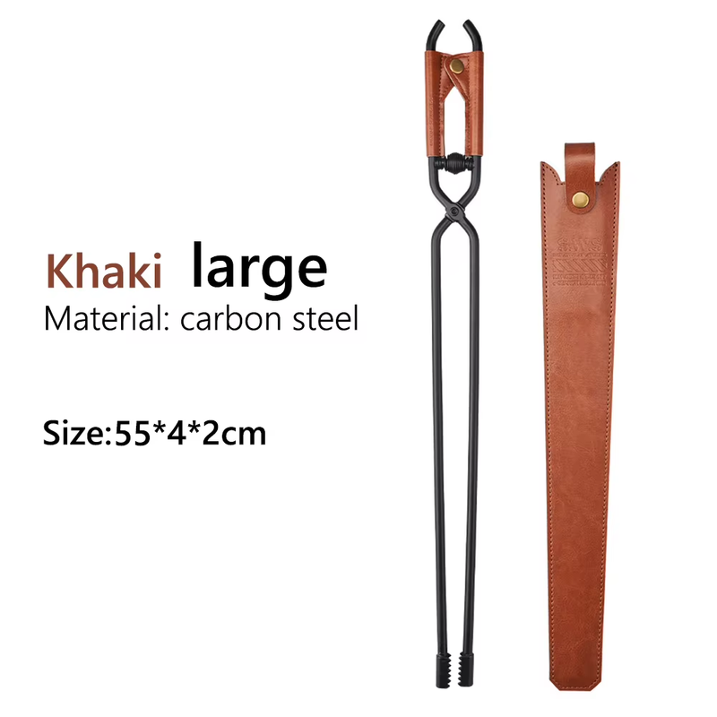 Barbecue Burning Tongs with Leather Cover BBQ Charcoal Clips Carbon Steel Bonfir