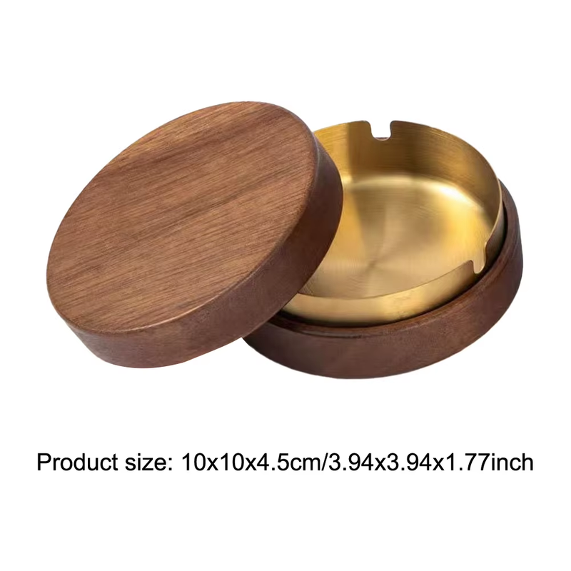 Ashtray Made of Wooden with Lid Stainless Steel Liner Ash Tray Windproof Ashtray