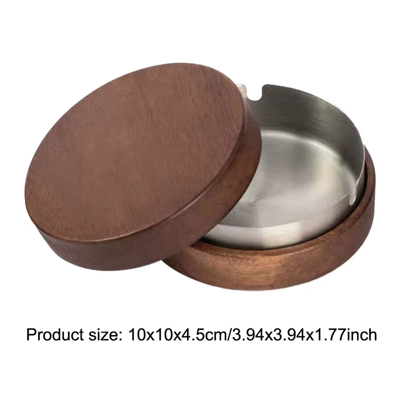 Ashtray Made of Wooden with Lid Stainless Steel Liner Ash Tray Windproof Ashtray