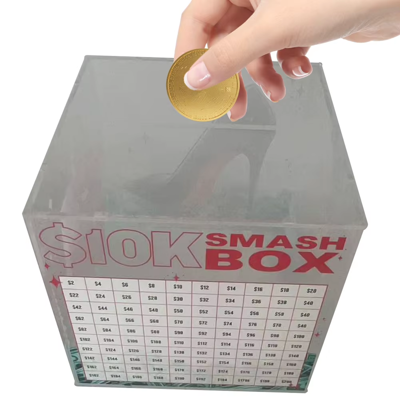 10K Smash Box for Money Money Savings Box Clear Acrylic Cash & Coin Collection B