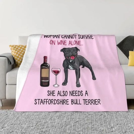 Staffordshire Bull Terrier and Wine Funny Dog Blankets Warm Flannel Pet Puppy Lo