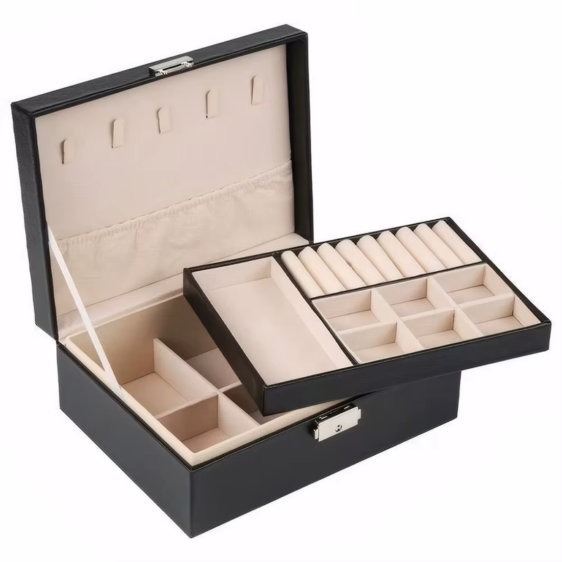 Jewelry Holder Box with Lock Jewelry Storage Box Multi-Pockets Leather Jewelry O
