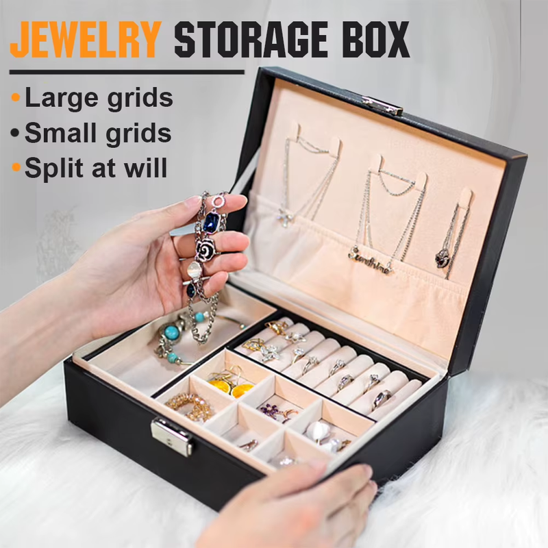 Jewelry Holder Box with Lock Jewelry Storage Box Multi-Pockets Leather Jewelry O