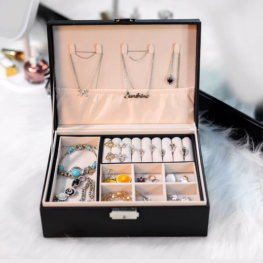 Jewelry Holder Box with Lock Jewelry Storage Box Multi-Pockets Leather Jewelry O