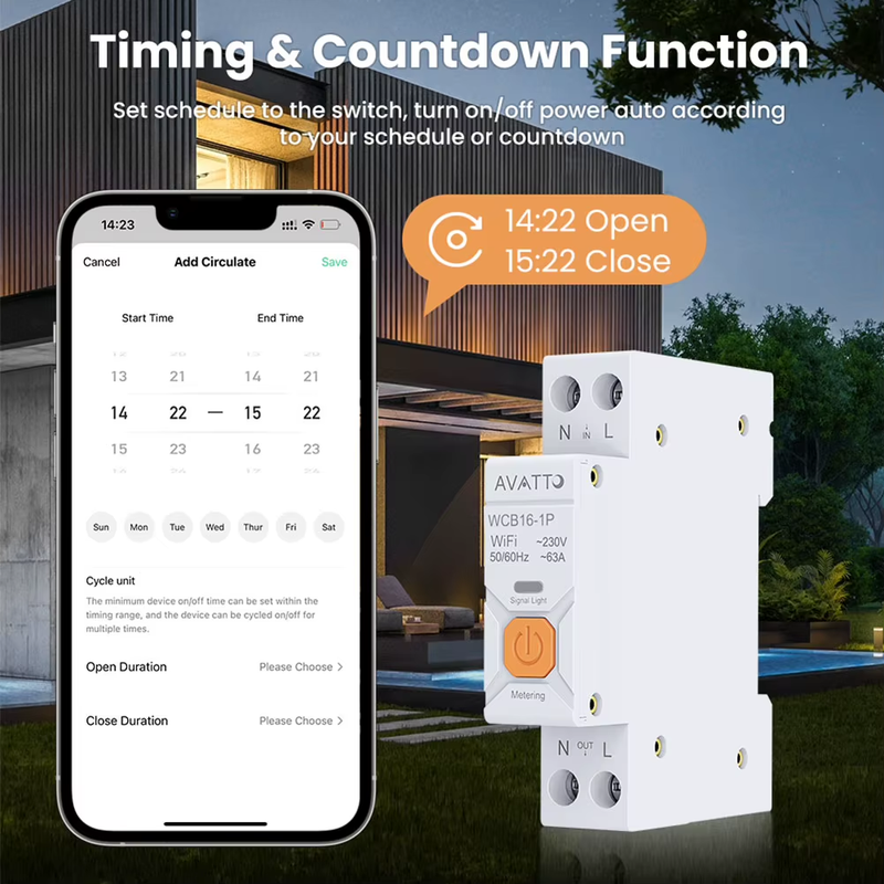 Wifi Smart Circuit Breaker Switches with Metering 1P+N 63A Home Circuit Breaker