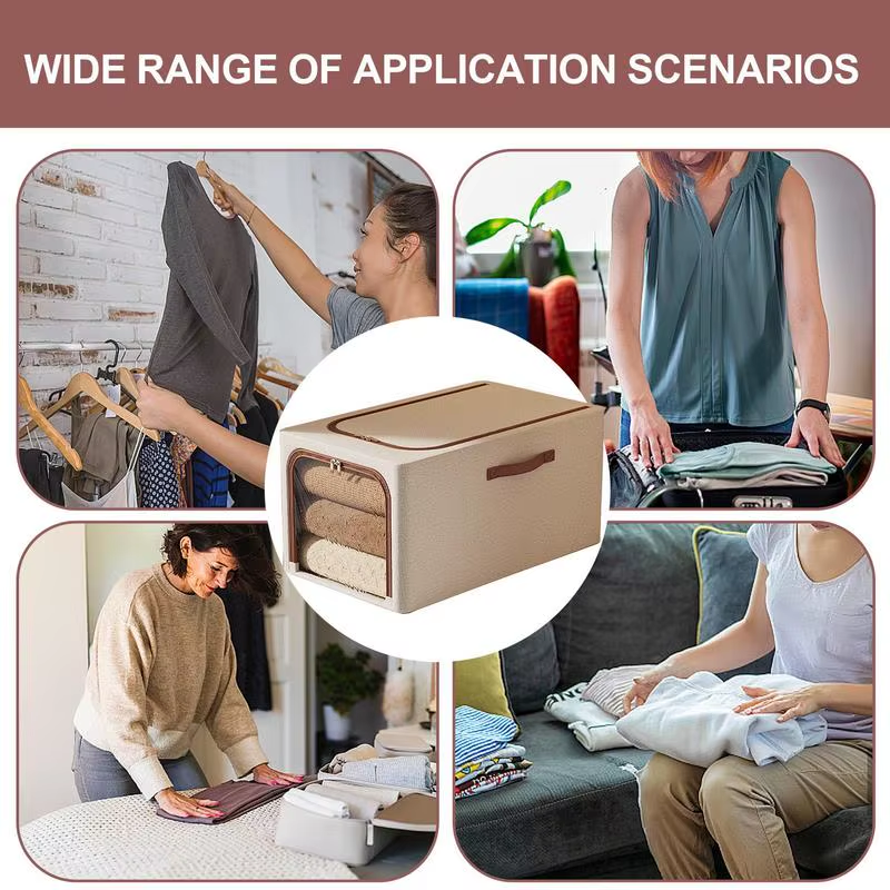Fabric Storage Bins Clear Window Storage Boxes for Clothes Clear Window Double Z
