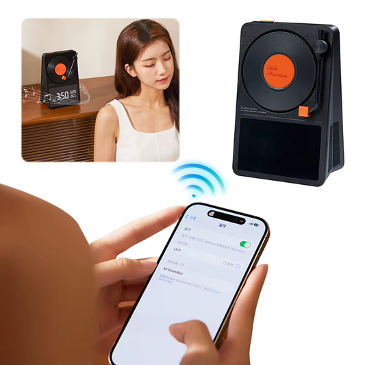 5W Bluetooth-Compatible 5.4 Speaker Vinyl Record Player HD Time/Date/Temperature