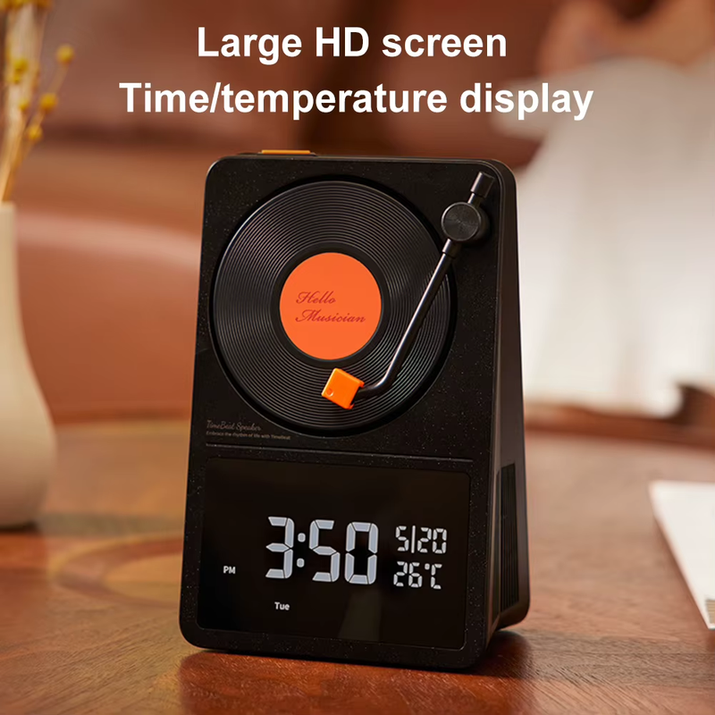 5W Bluetooth-Compatible 5.4 Speaker Vinyl Record Player HD Time/Date/Temperature