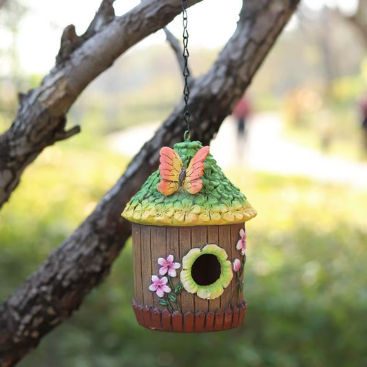 Bird House for Outdoors Hangable Bird Cottage Resin Decorative Cute Small Birdho