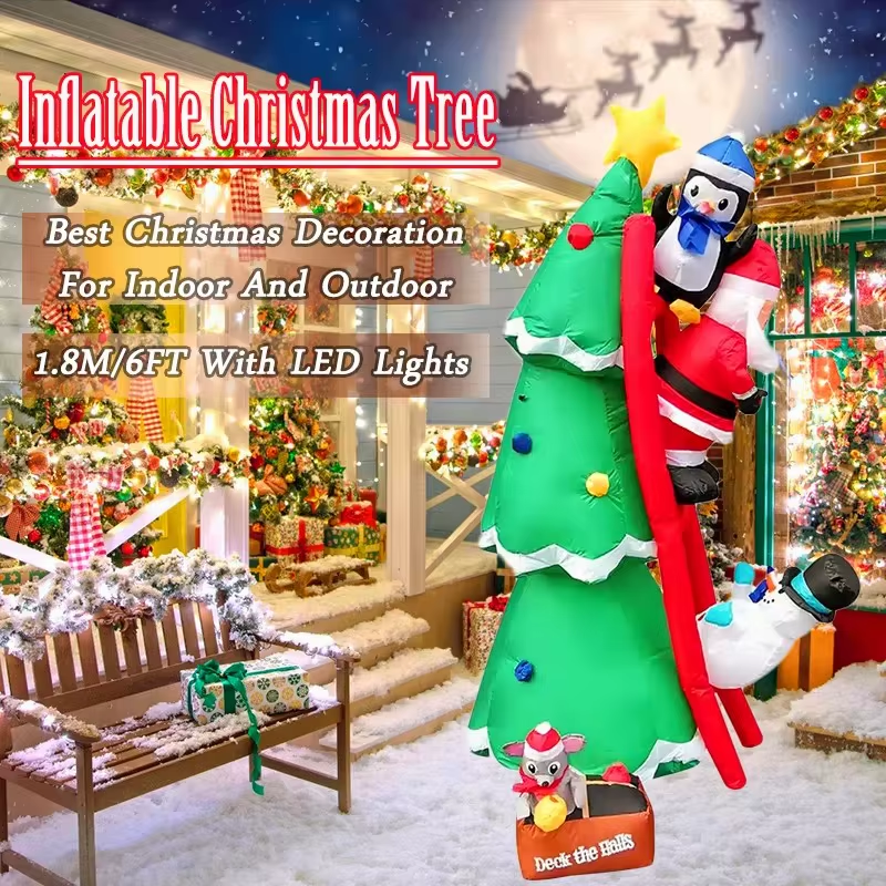 1.8M Christmas Tree Decoration Inflatable Toys Snowman Santa Claus Xmas Toy LED