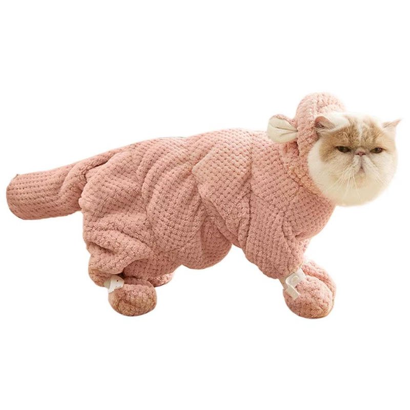 Dog Robe Coral Fleece Quick-Dry Dog Bath Towel with Zipper Design Cat Apparel &