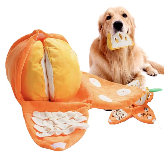 Dog Sniffing Mat Peel and Orange Snuffle Toy Plush Interactive Squeaky Feeder Pu
