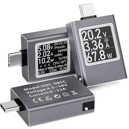 USB C Power Meter DC 4.5-50V 12A DC Voltage Ammeter Power Meter Digital Display