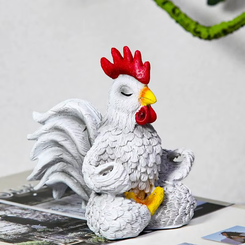 Rooster Figurine Yoga Chicken Decor Modern Art Sculpture Resin Animal Figurines