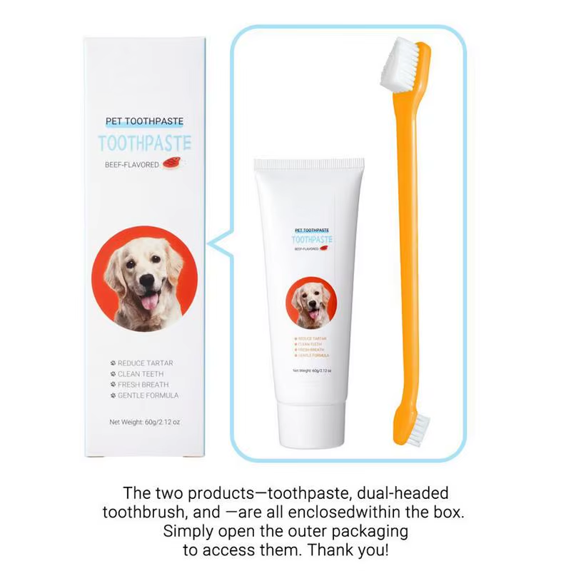 Dog Tooth Brushing Kit Dog Teeth Cleaner Beef Flavor Freshens Breath Tooth Paste