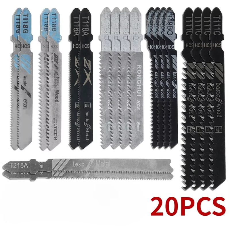 20 Pieces Jigsaw Blades Set T-Shaft HCS Assorted Jig Saw Blades for Wood Plastic